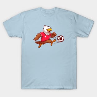 Cute Eagle Playing Soccer Ball Cartoon T-Shirt